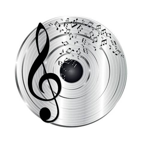 Music platinum record. Music notes and treble clef